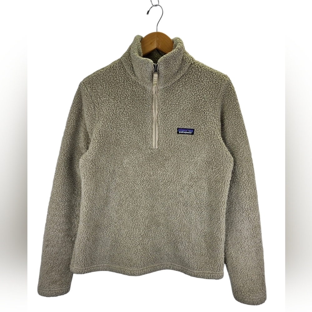 Patagonia Sweater Women Medium Beige Tan Los Gatos Fleece 1/4 Zip Pullover Comfy
